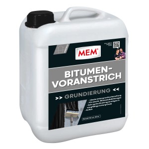 Weißer Kanister MEM Bitumen-Voranstrich 5 l für Bauabdichtungen.