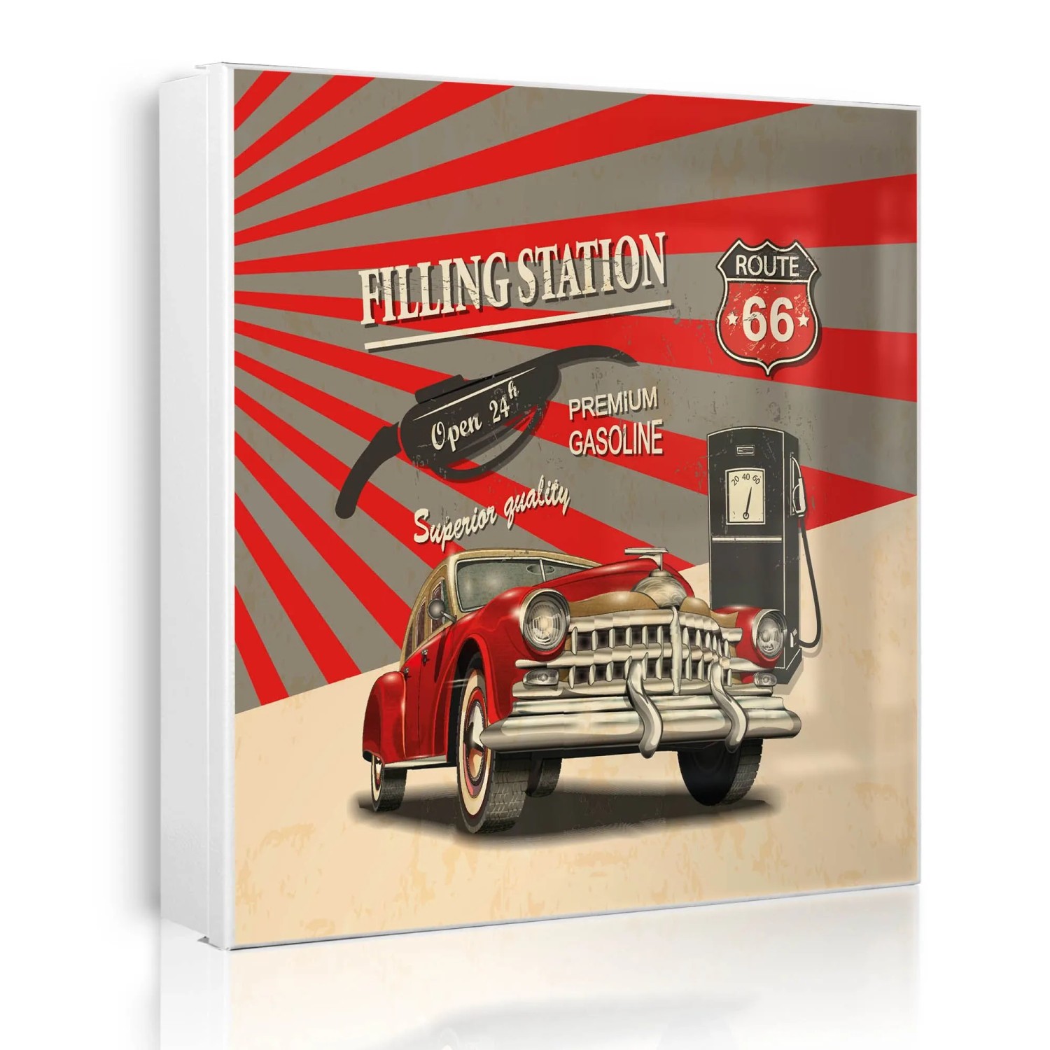Banjado Großer Schlüsselkasten Metall 30x30cm Weiß Scharnier Rechts 50 Haken Beschreibbar Magnetisch Motiv Filling Station