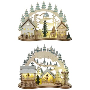 Mehrfarbiger HGD Mini-Lichterbogen aus Holz, beleuchtete Weihnachtsdekoration mit verschiedenen Motiven.