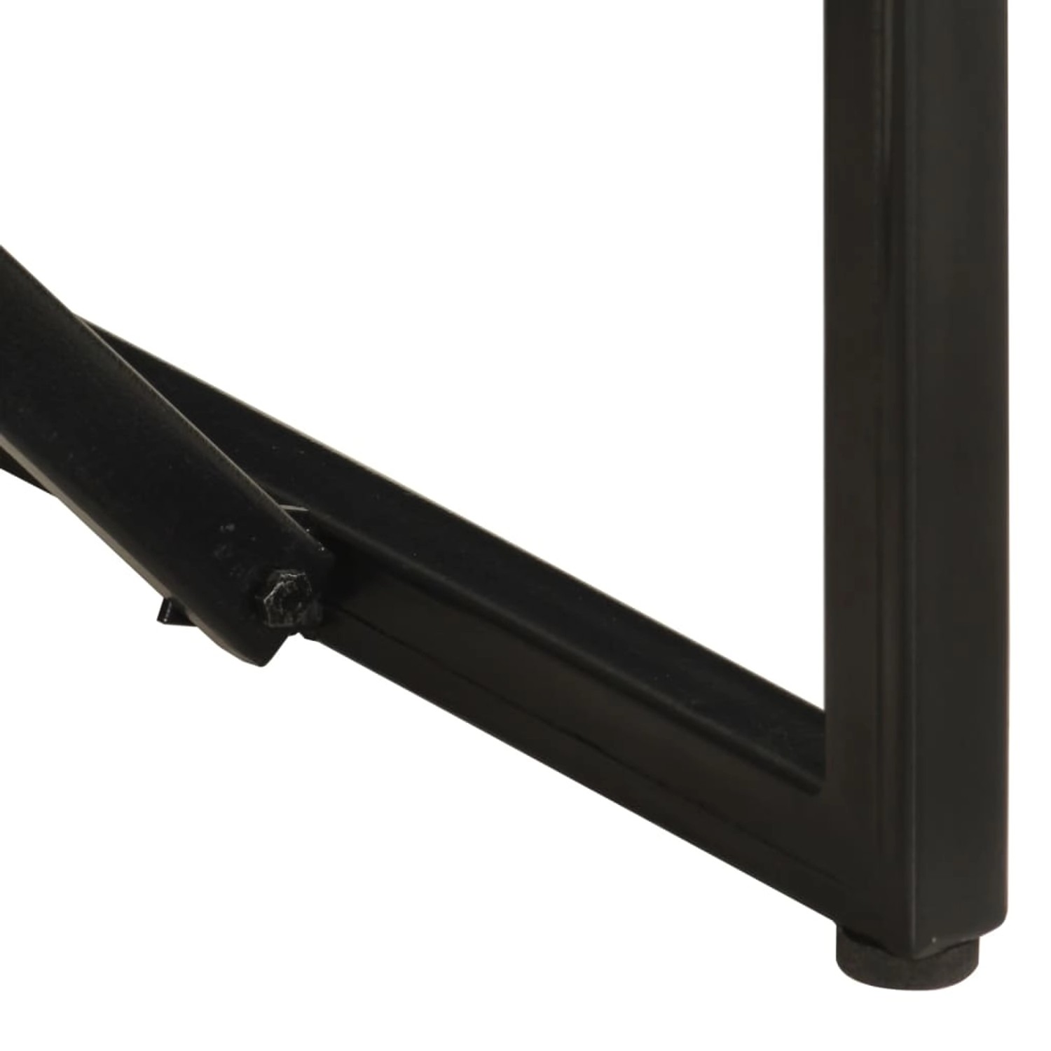 Detailaufnahme: Schwarzes Metallgestell der vidaXL Sitzbank aus Mango Massivholz.