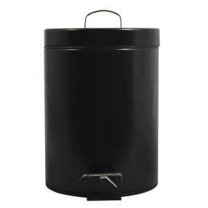 Schwarzer MSV Kosmetikeimer aus Edelstahl, 5 Liter, mit Pedal und Deckel.