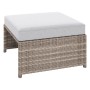 Hocker aus Polyrattan, hellgrau, mit Auflage, Teil des Balkonmöbel-Sets Olea Mini.