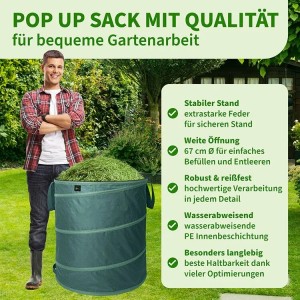 TTL GARDEN Pop Up Laubsack Premium 2x 270L Set Selbstaufstellend mit Griffen – Faltbare Gartensäcke für Laub & Gartenabfälle
