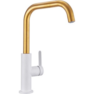baliv Küchenarmatur KI-1931 in Weiß-Gold, Einhebelmischer mit schwenkbarem Auslauf.