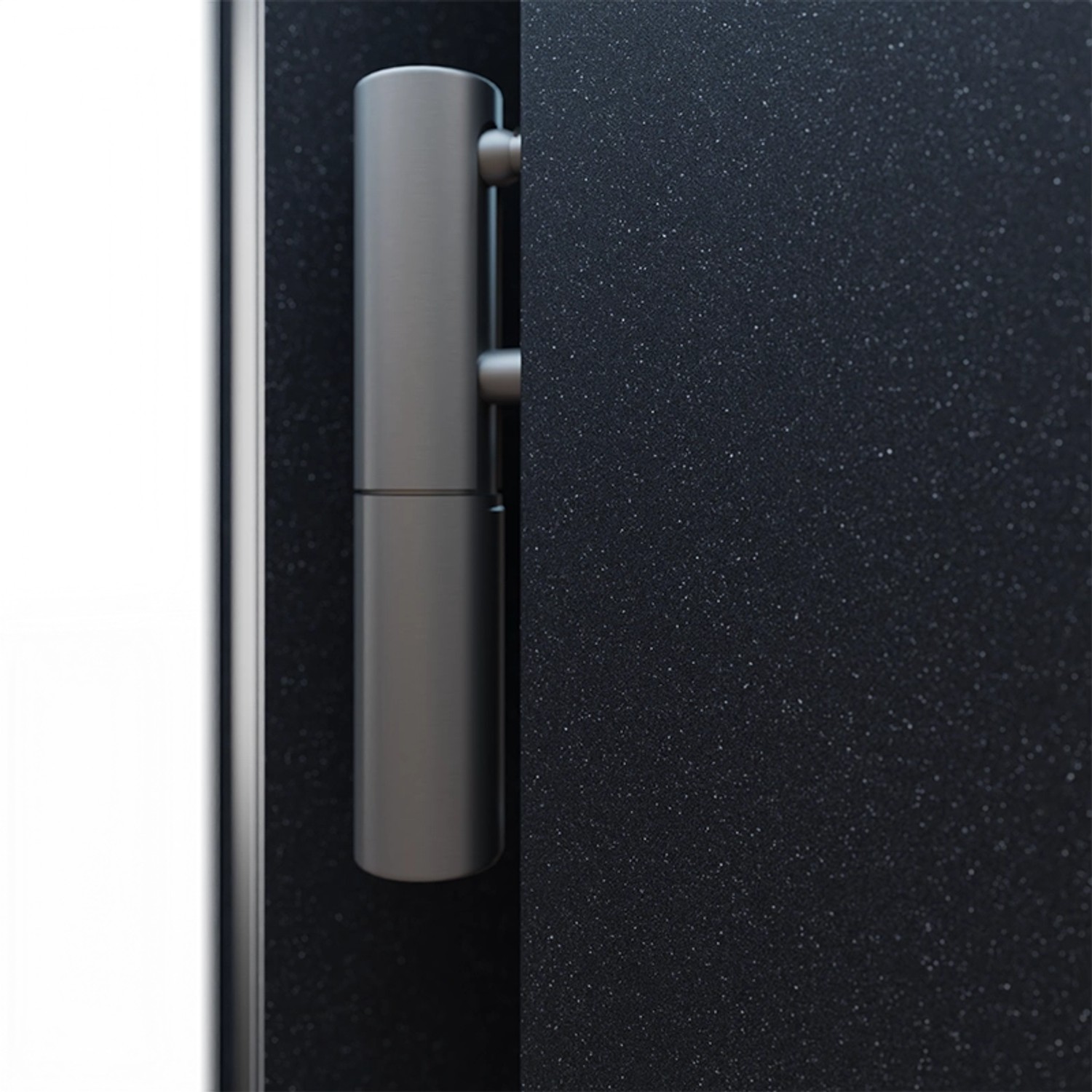 Detailaufnahme einer FM Türen AS68 Winchester Haustür mit Beschlägen und Scharnier.