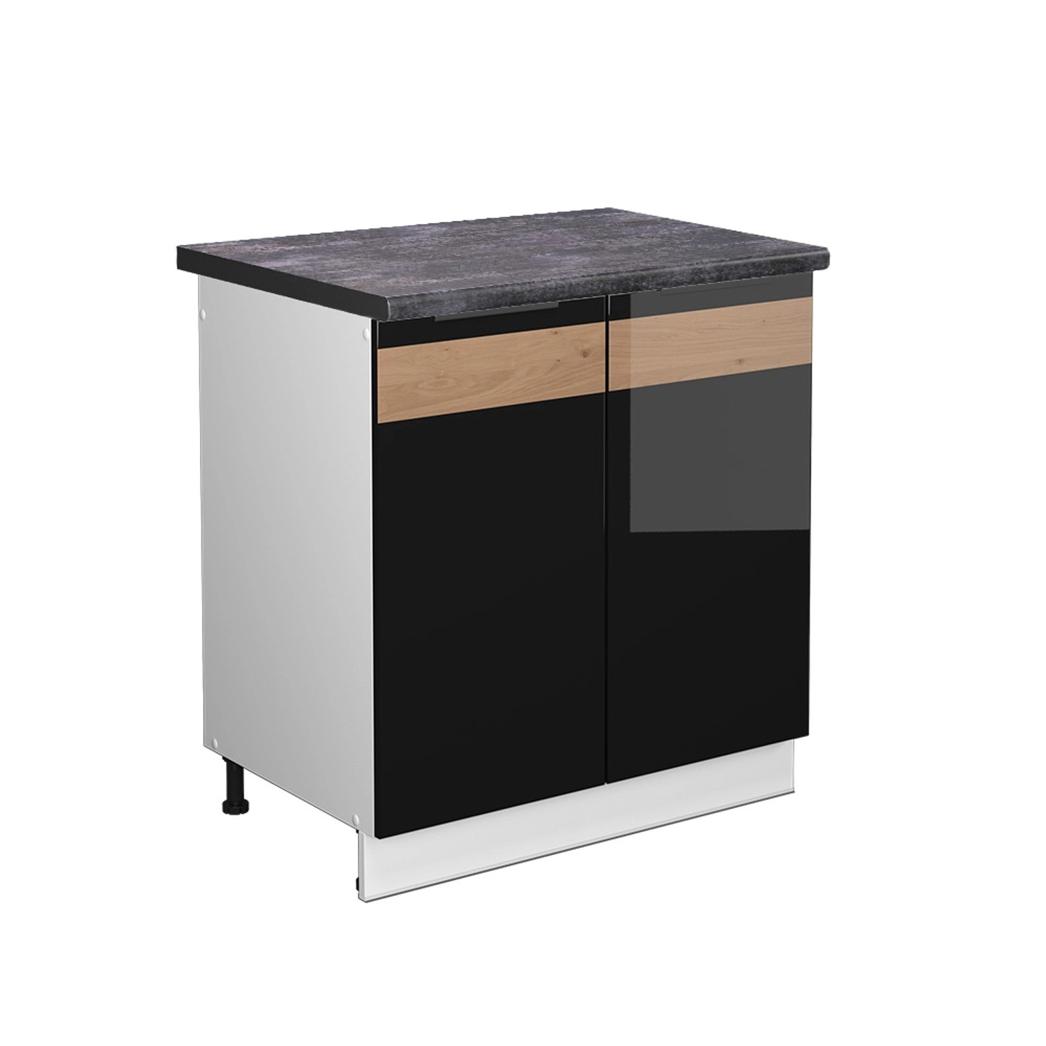 Vicco Spülenunterschrank Fame-Line Schwarz Eiche hochglanz/Weiß 80 cm AP Anthrazit