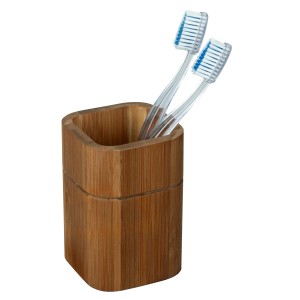 Wenko Zahnbürstenhalter Serro aus Bambus mit zwei Zahnbürsten.