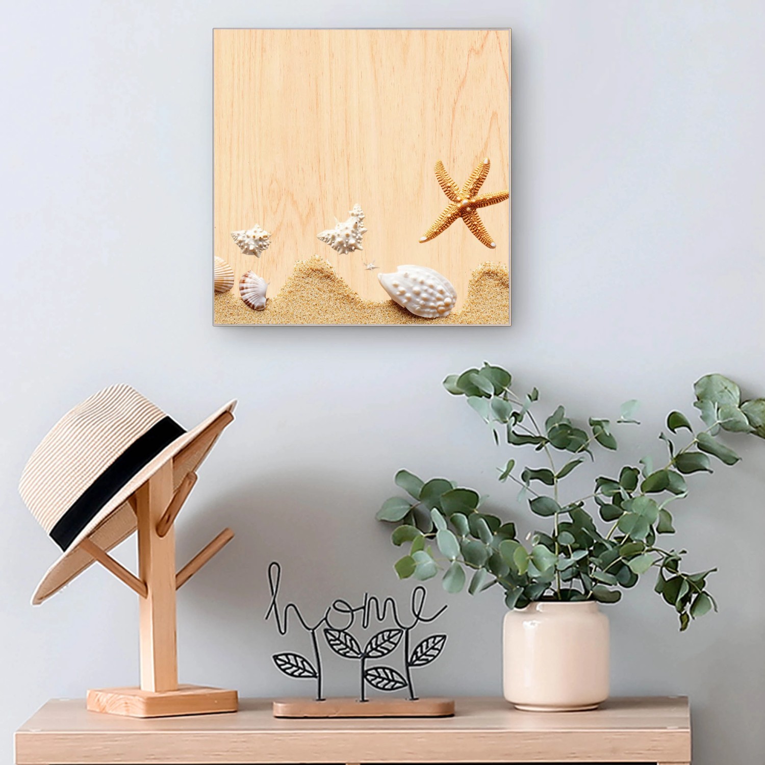 Banjado Schlüsselbox mit Strandmotiv: Schlüsselkasten aus Holz, 30x30cm, 50 Haken.