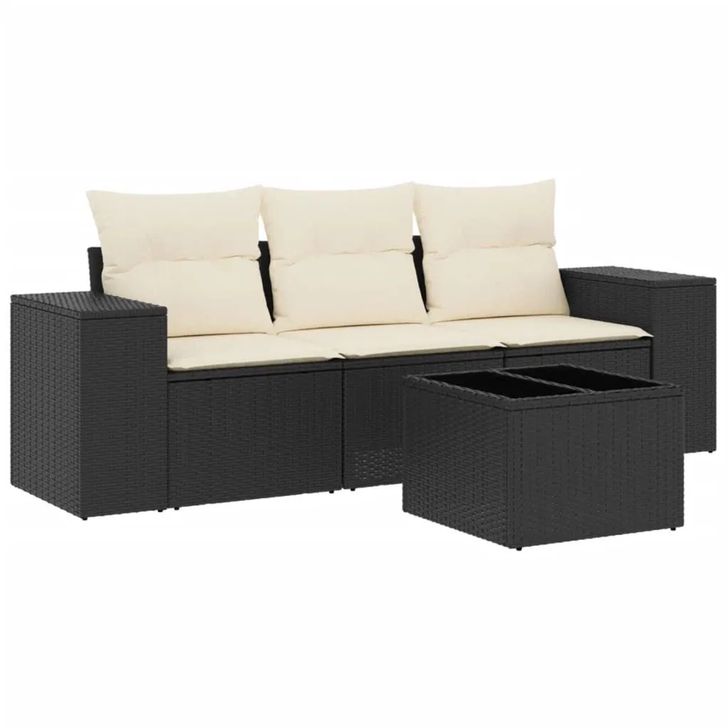 vidaXL 4-Tlg Garten-Sofagarnitur mit Kissen Schwarz Poly Rattan 3222265 günstig online kaufen