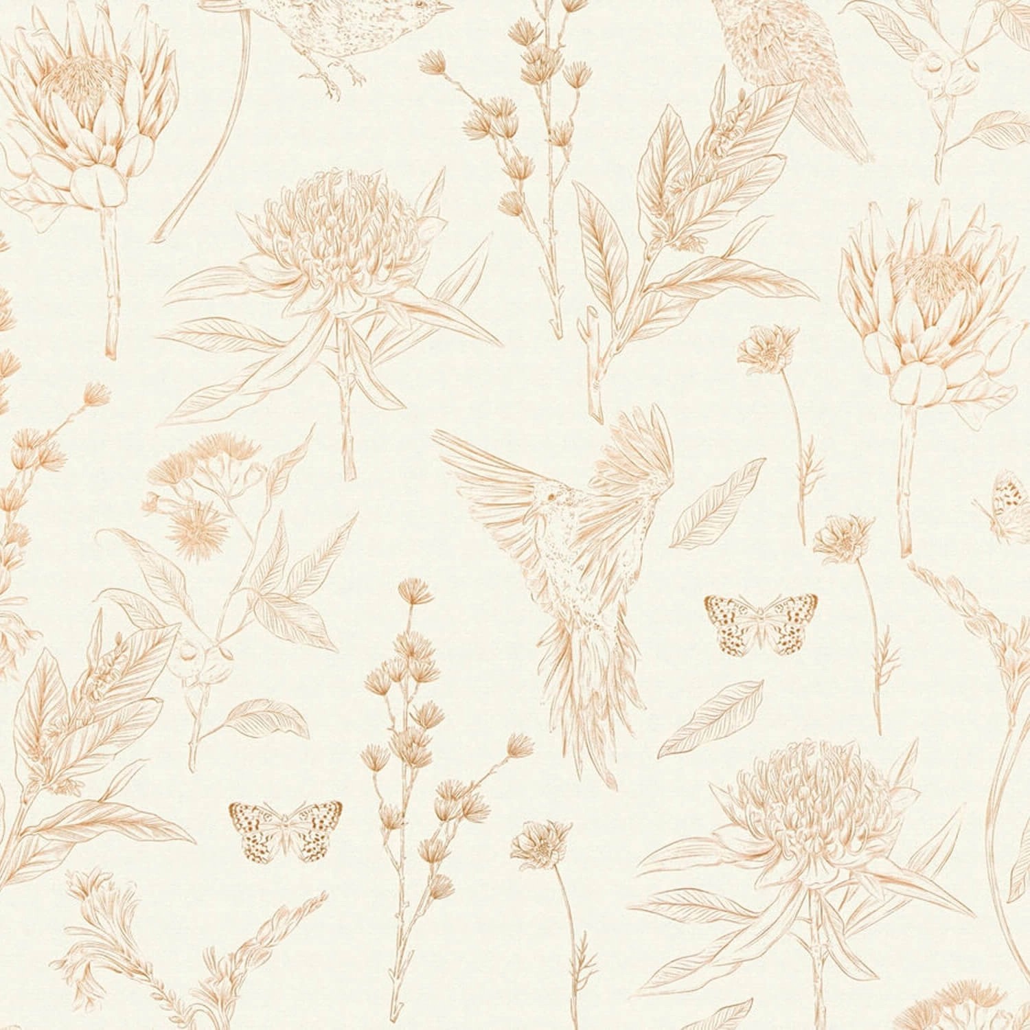 PROFHOME 394291-GU Vogel Tapete Blumen Matt Weiß Braun Beige Orange 0,53 m günstig online kaufen