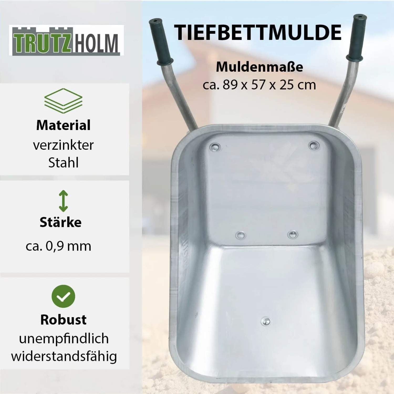 TRUTZHOLM Schubkarre, verzinkte Stahlmulde, 100 Liter, robust und langlebig.