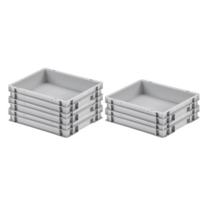 Graue Euroboxen im 5er-Set, 9 Liter, 30x40 cm, ideal zur Aufbewahrung und als Transportbehälter.