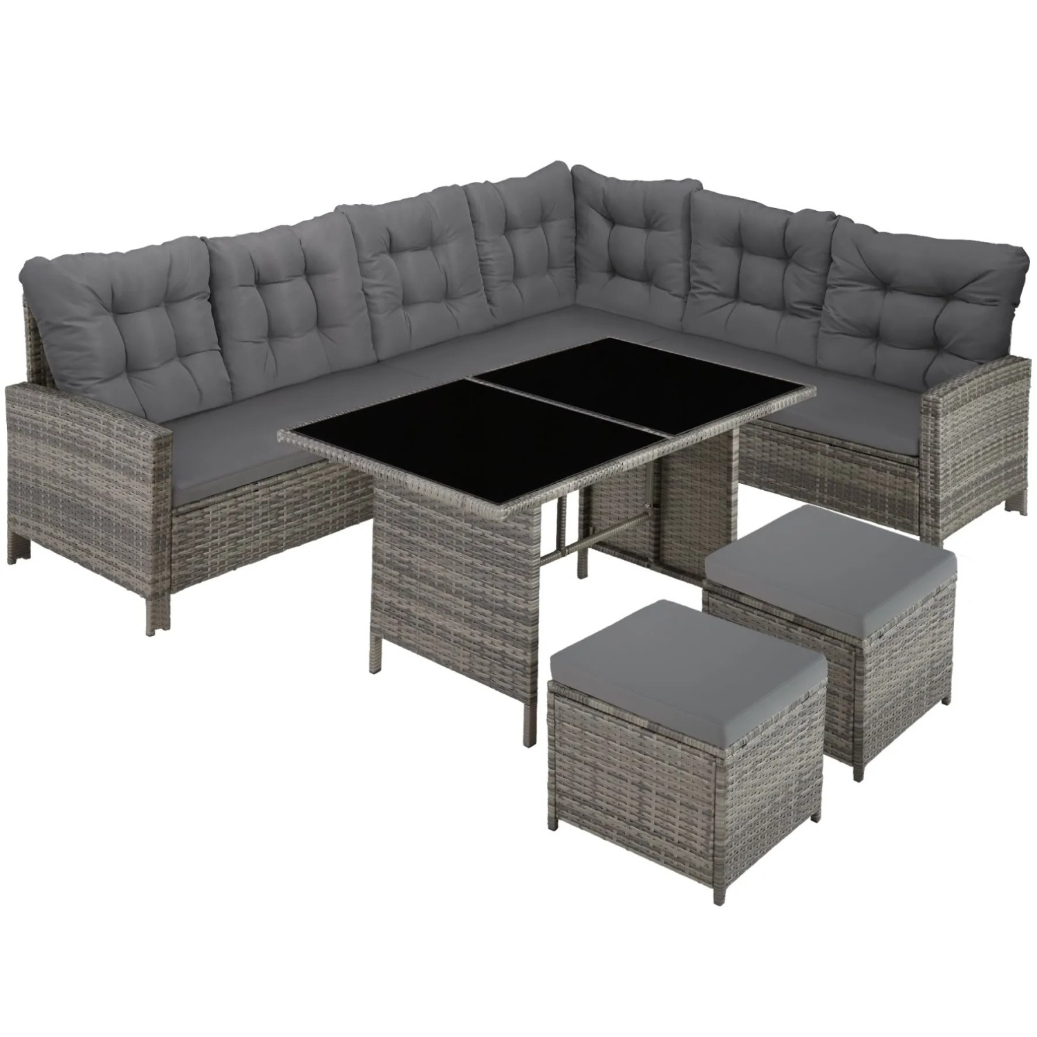 Tectake Rattan Lounge Barletta Für 6 Bis 8 Personen Widerstandsfähig  116 50 x 63 x 75 cm Grau Meliert Grau
