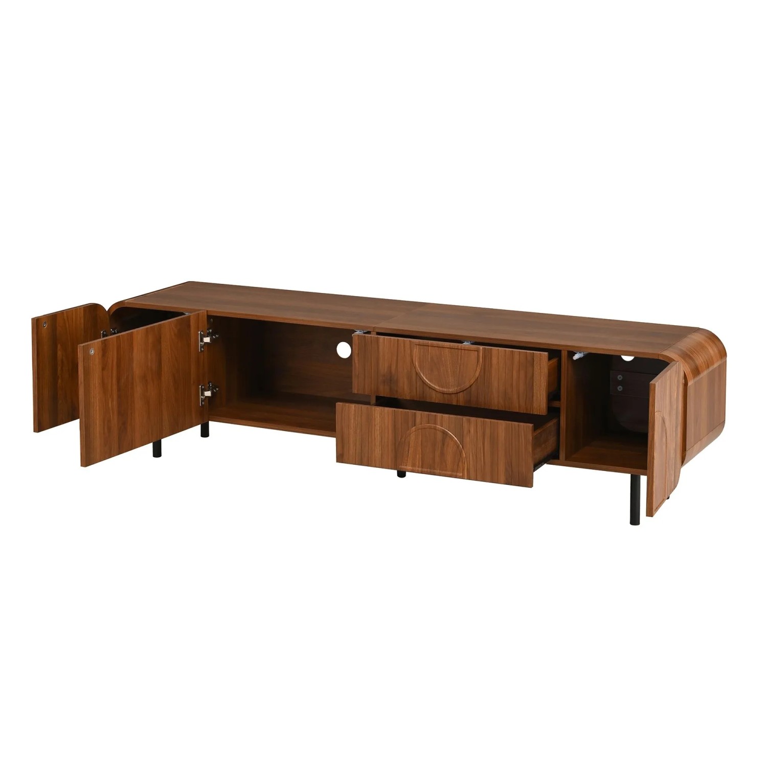 ModernLuxe TV Lowboard mit 3 Türen 2 Schubladen Metallfüßen MDF Spanplatte Braun