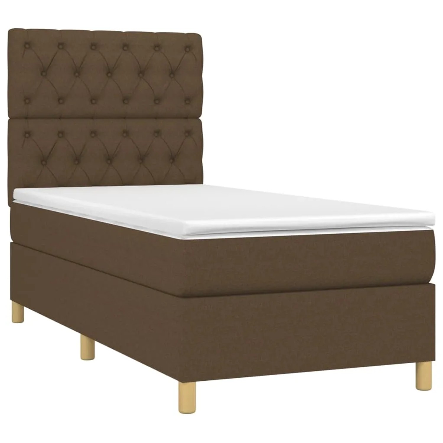 Dunkelbraunes vidaXL Boxspringbett 80x200 cm mit Stoffbezug und Matratze.