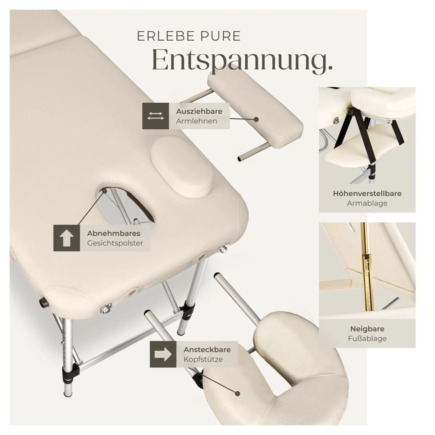 Tectake 3 Zonen Massageliege  Breite 61 cm  Polsterung 5 cm Inklusive Tragetasche  180 x 61 x 68 cm Beige_3