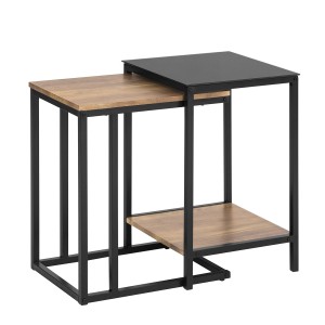 SoBuy 2er Set Beistelltisch Satztisch Couchtisch Stapelbar Schwarz FBT99-F