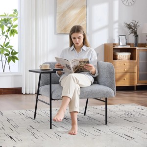 PXloue Stühle Einzelsessel mit Beistelltisch Chenille Sessel mit Seitentaschen für Wohnzimmer Grau