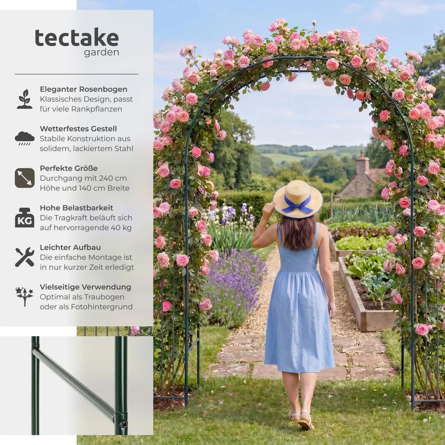 Tectake 4Er Set Rosenbogen Aus Stahl Wetterfest 140 x 40 x 240 cm Grün_2