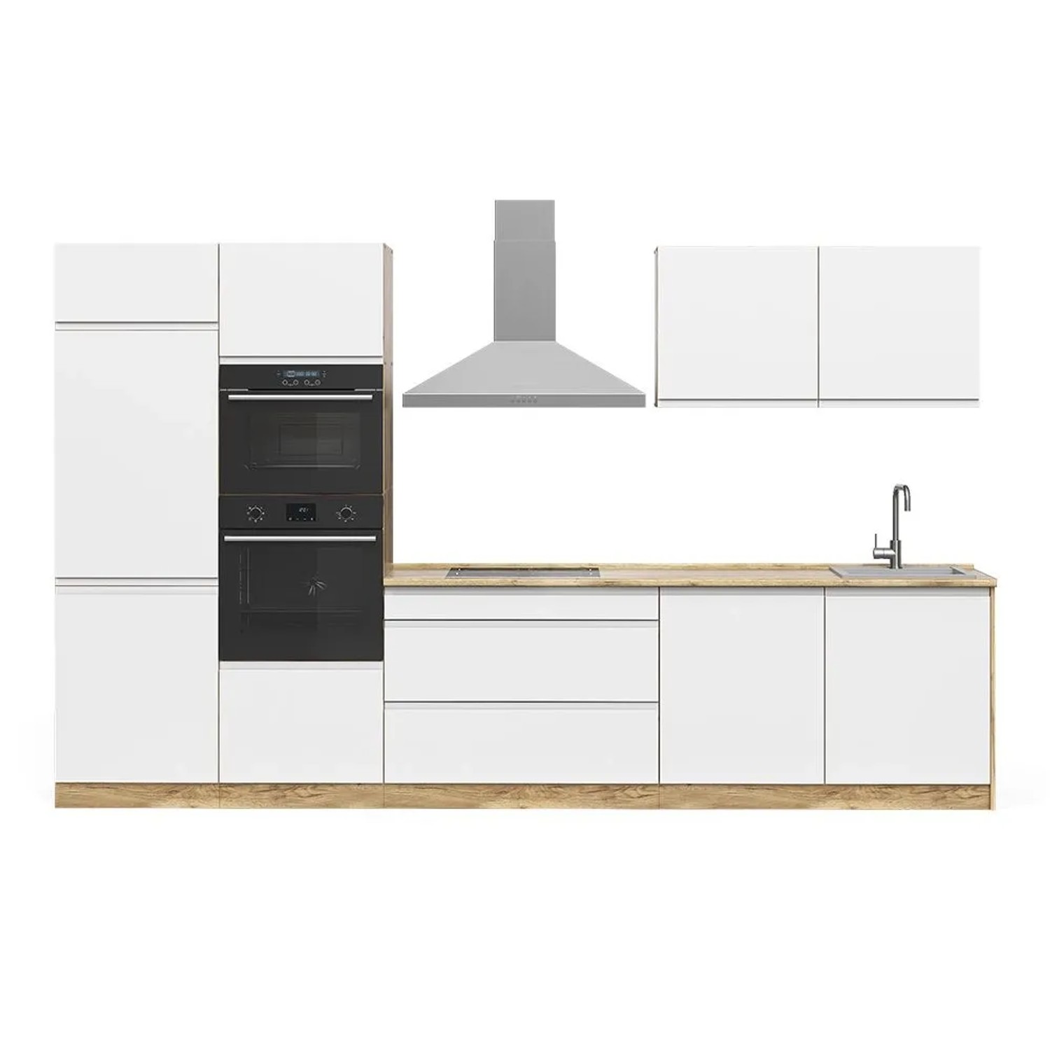 Vicco Küchenzeile R-Line Weiß/Goldkraft Eiche 340 x 207 Arbeitsplatte Satin Art Nr 70599
