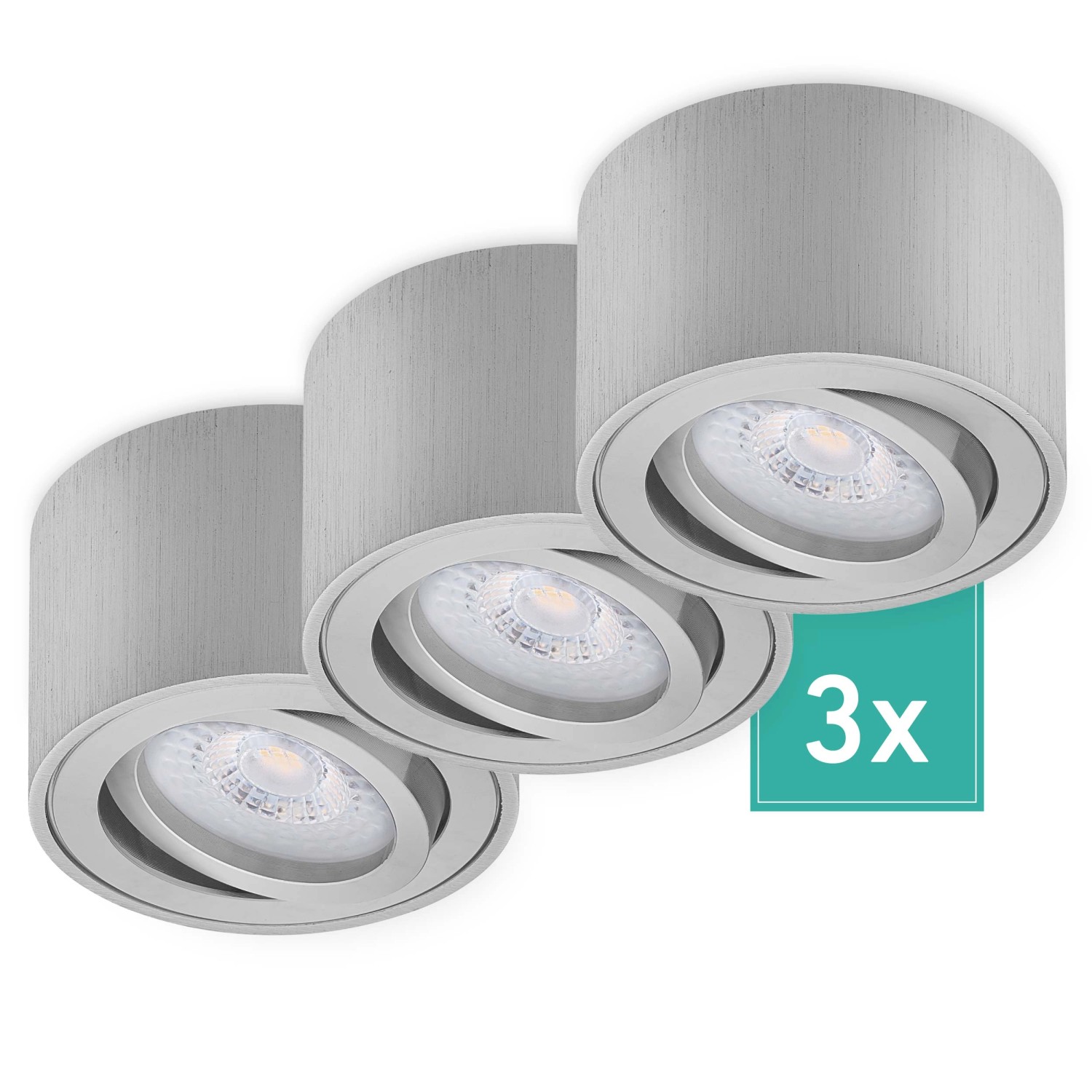 Oktaplex 3er Set Aufbauspot Lile S inkl. LED-Module Dimmbar Warmweiß 2700K 230V Aluminium Gebürstet