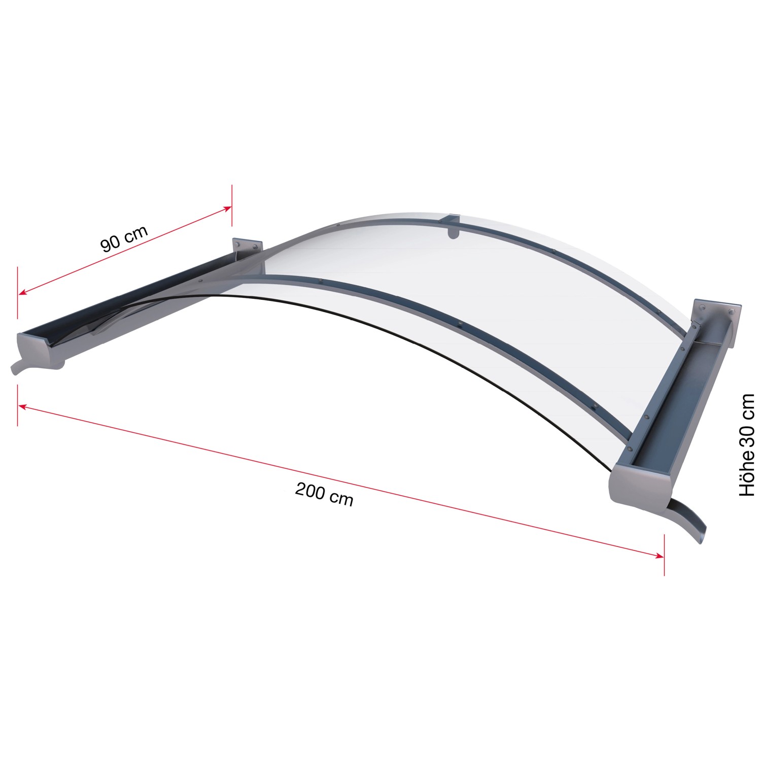 Gutta Bogenvordach BV/B Edelstahloptik, 200 cm breit, mit Regenrinne und transparentem Acrylglas.
