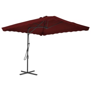 Bordeauxroter vidaXL Ampelschirm 250x250 cm mit Stahl-Mast und Kreuzfuß. Großer Gartenschirm für Schatten.