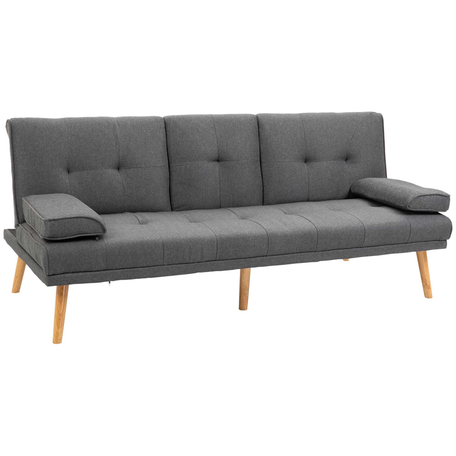 HOMCOM 3-Sitzer-Sofa mit Klappbarem Tisch Leinenoptik Becherhalter