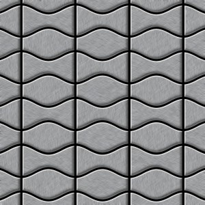 Gebürstete, graue Edelstahl Mosaikfliese mit Wellenmuster. Ideal für Bad und Küche.