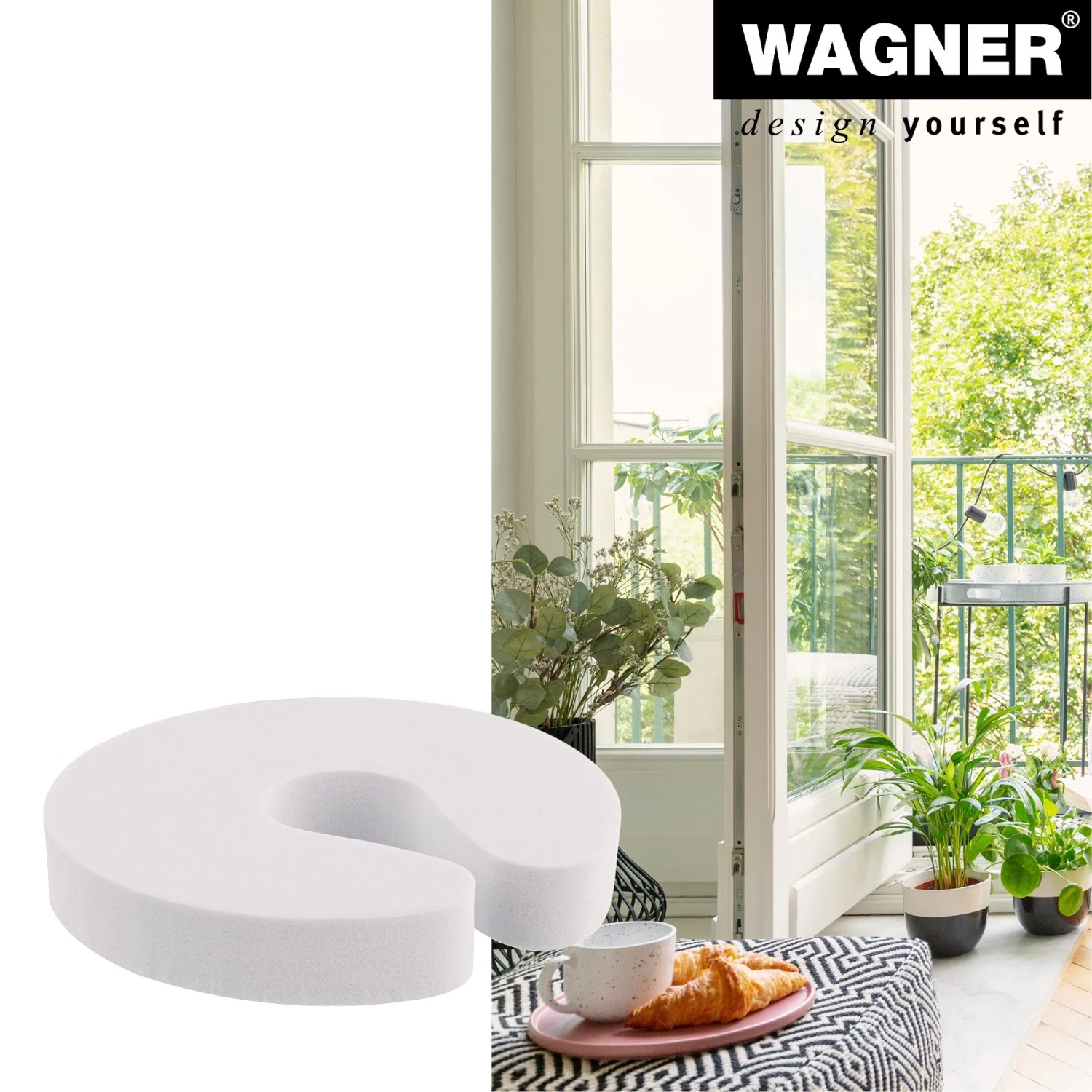 Wagner Türstopper aus Schaumstoff, weiß, zum Einklemmen von Türen und Fenstern.
