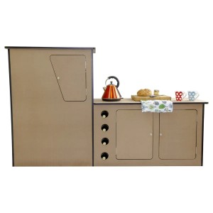Monstershop VW T4/T5 Camper Küche (Linkslenker) aus MDF mit Weinregal und Schränken.