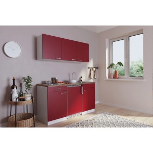 Respekta Küchenzeile KB150WR, 150 cm, in Rot-Weiß mit Spüle und Kochmulde.
