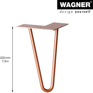 Wagner Möbelbein Hairpin, 200 mm, Pearl Brass, aus Stahl, für Möbelbau im Retro-Look.