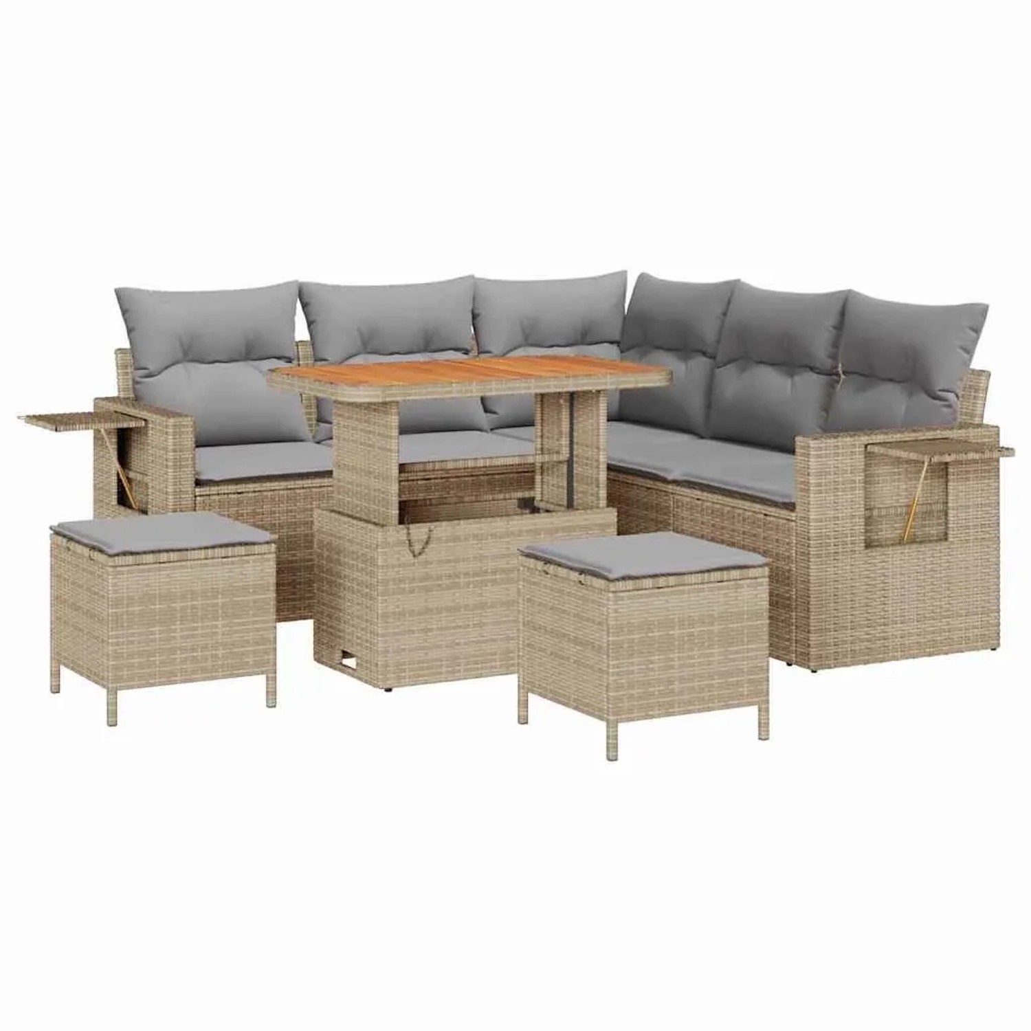 vidaXL Gartensofa-Set mit Kissen 9 Stk Beige und Hellgrau Poly-Rattan 33636 günstig online kaufen