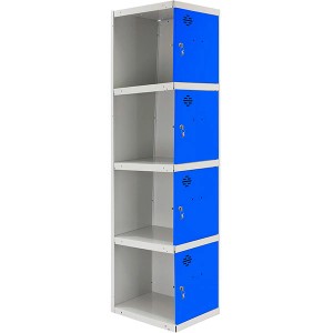 PROREGAL Spind AMEGO, 4 Abteile, grau-blaue Metall-Garderobe mit Schließfächern.