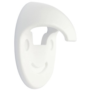Weißer Wagner Türklinkenhalter EH 5085 aus Kunststoff mit Haltefunktion und freundlichem Gesicht.