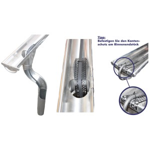 Sarei Dachrinnenheizung 10m in Metall-Dachrinne, Detailansicht mit Kantenschutz.