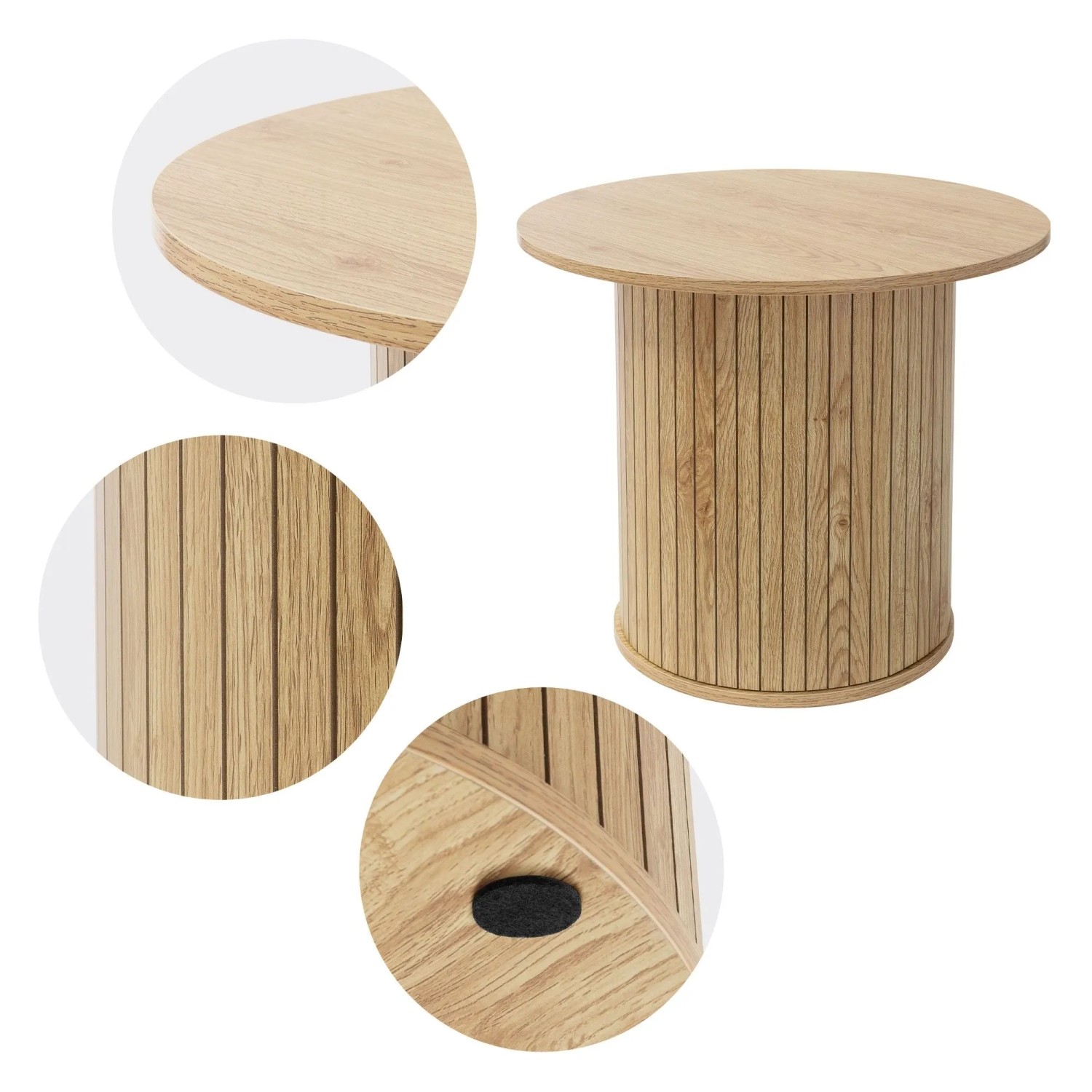Runder Couchtisch ML-Design Ø60 cm in Holz-Optik Braun. Glatte Platte, zylindrischer Fuß mit vertikalen Rillen. Modernes Design.