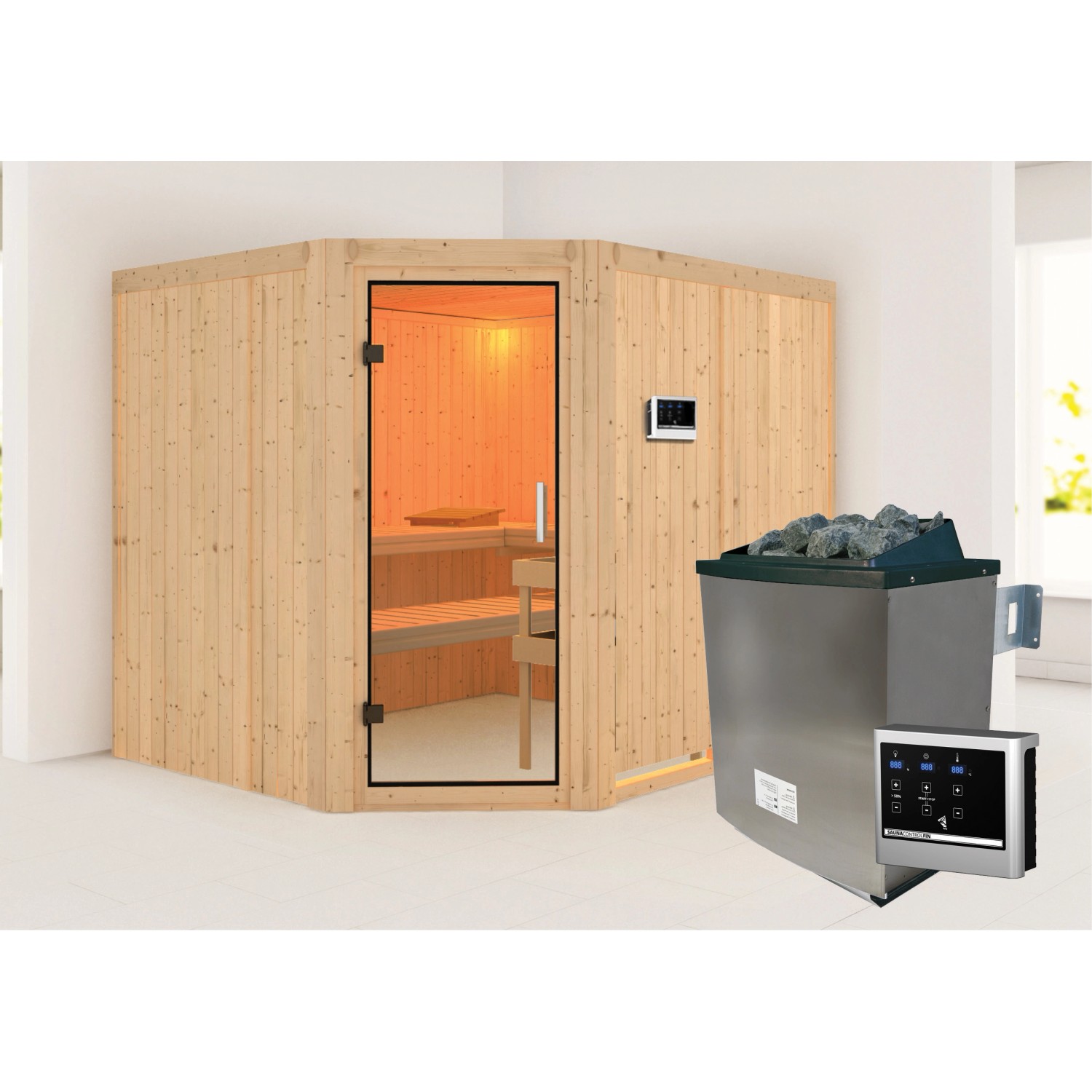 Karibu Sauna mit Ofen externe Stg.Easy Natur günstig online kaufen