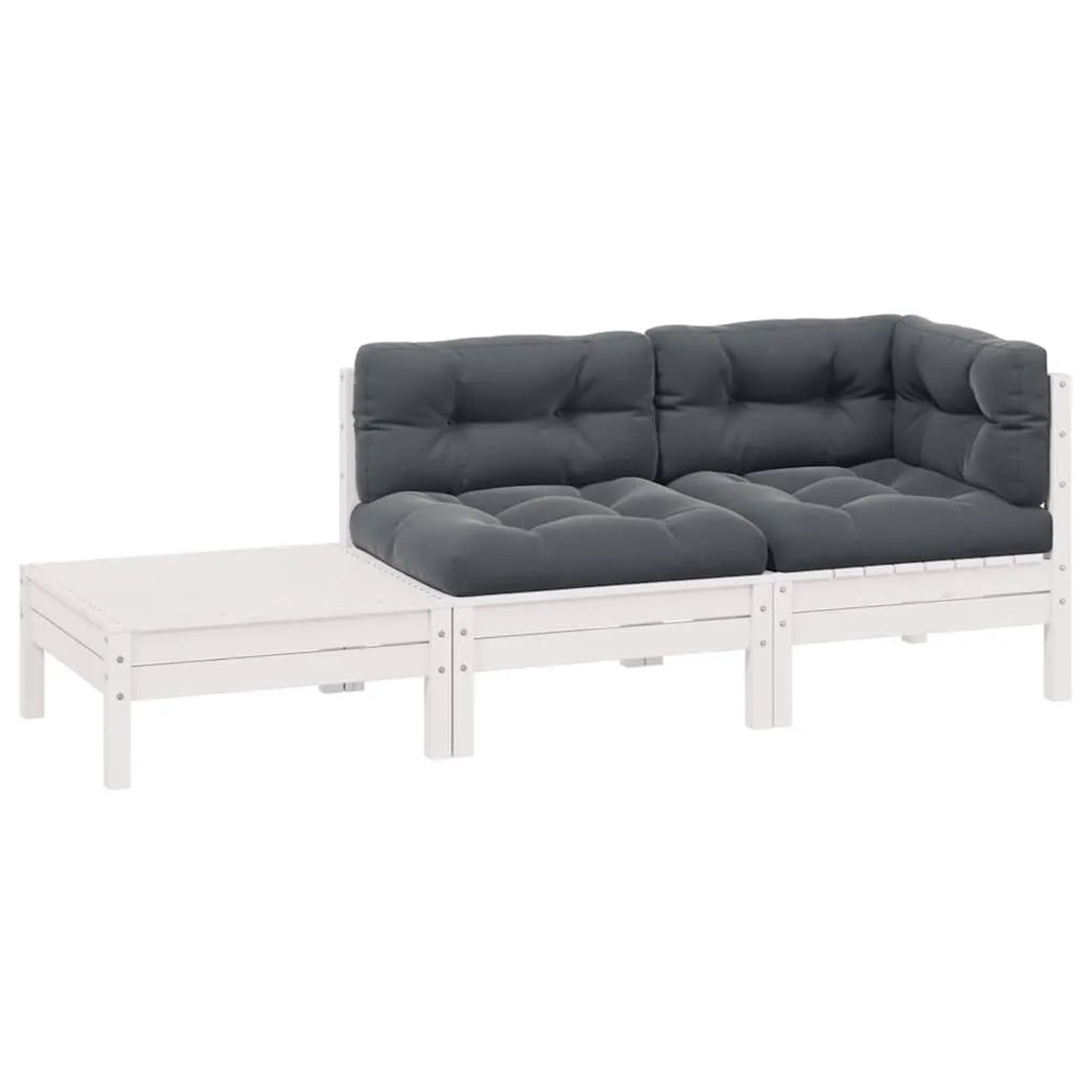 vidaXL 3-Tlg Garten-Lounge-Set mit Kissen Weiß Kiefer Massivholz 806671