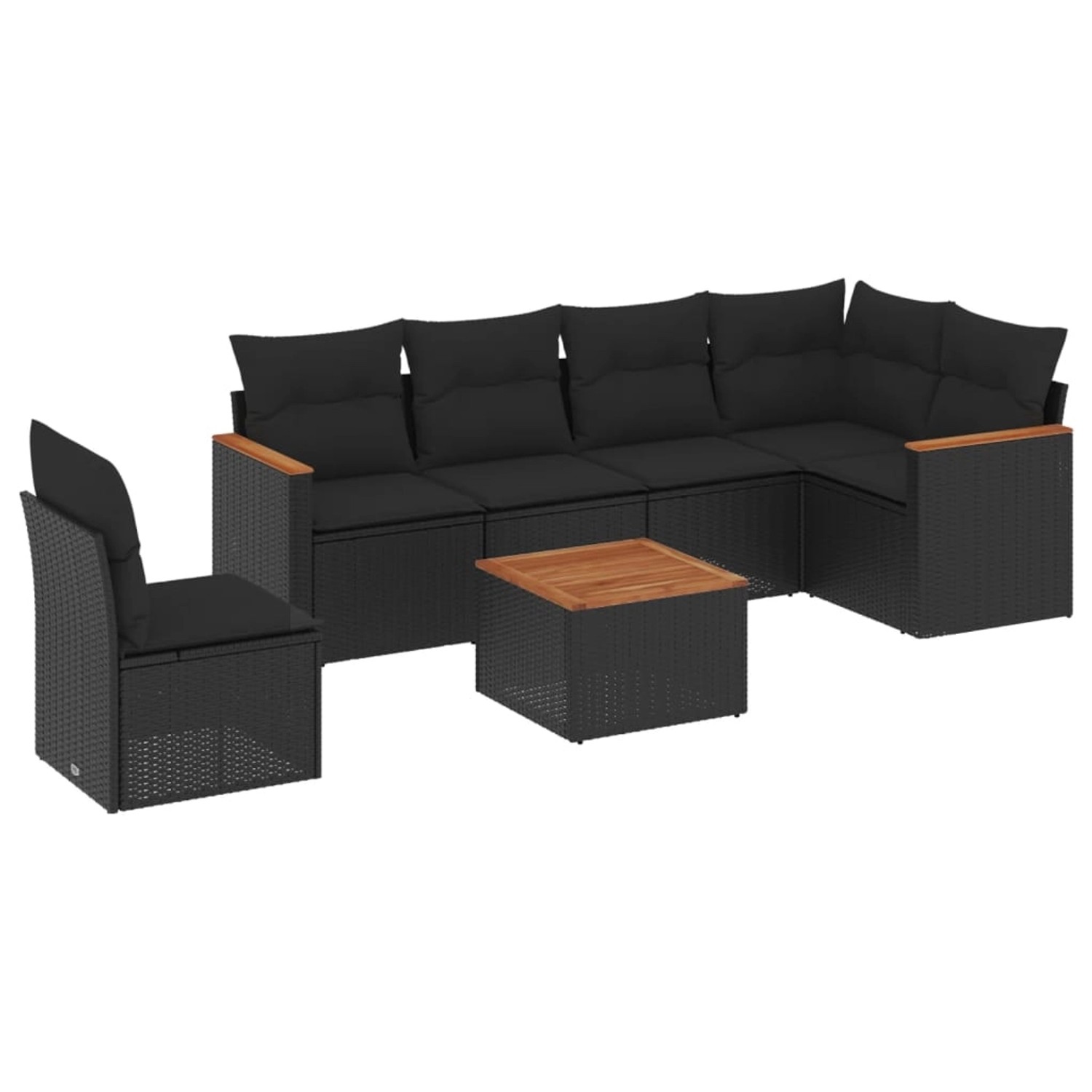 vidaXL 7-Tlg Garten-Sofagarnitur mit Kissen Schwarz Poly Rattan 3258422