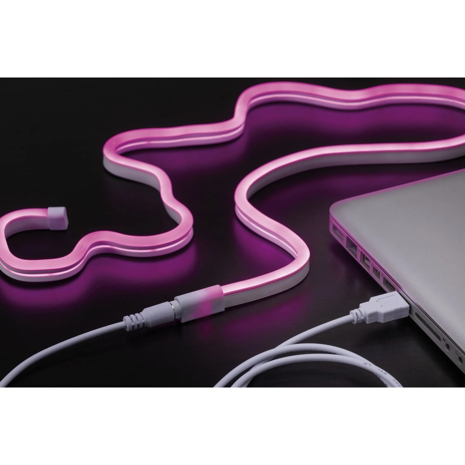 Pinker Paulmann Neon Colorflex LED-Streifen am Laptop. Flexibles USB-Licht.