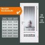 Skyscope Portal Lichtausschnitt ESG Chinchilla für Holztüren. Übersicht Standardmaße, Glaseinsatz in weißer Innentür.