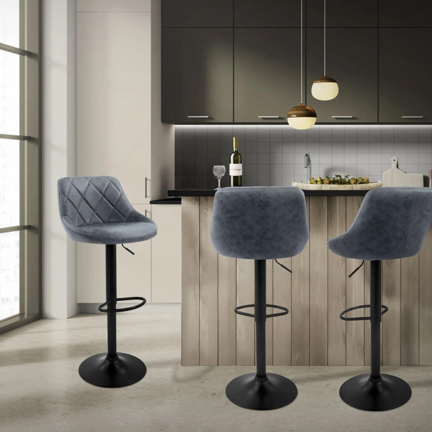 ML-Design Barhocker 4er Set, anthrazitfarbenes Kunstleder, höhenverstellbar mit Fußstütze.