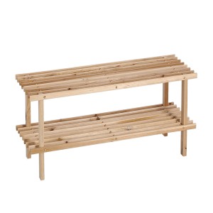 Zeller Schuhregal aus Kiefernholz mit 2 Ablagen für ca. 6 Paar Schuhe.