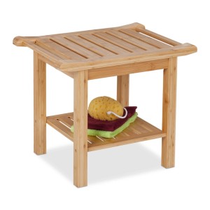 Relaxdays Badhocker Bambus Natur Mit Griffen und Ablage 45 x 55 x 40,5 cm