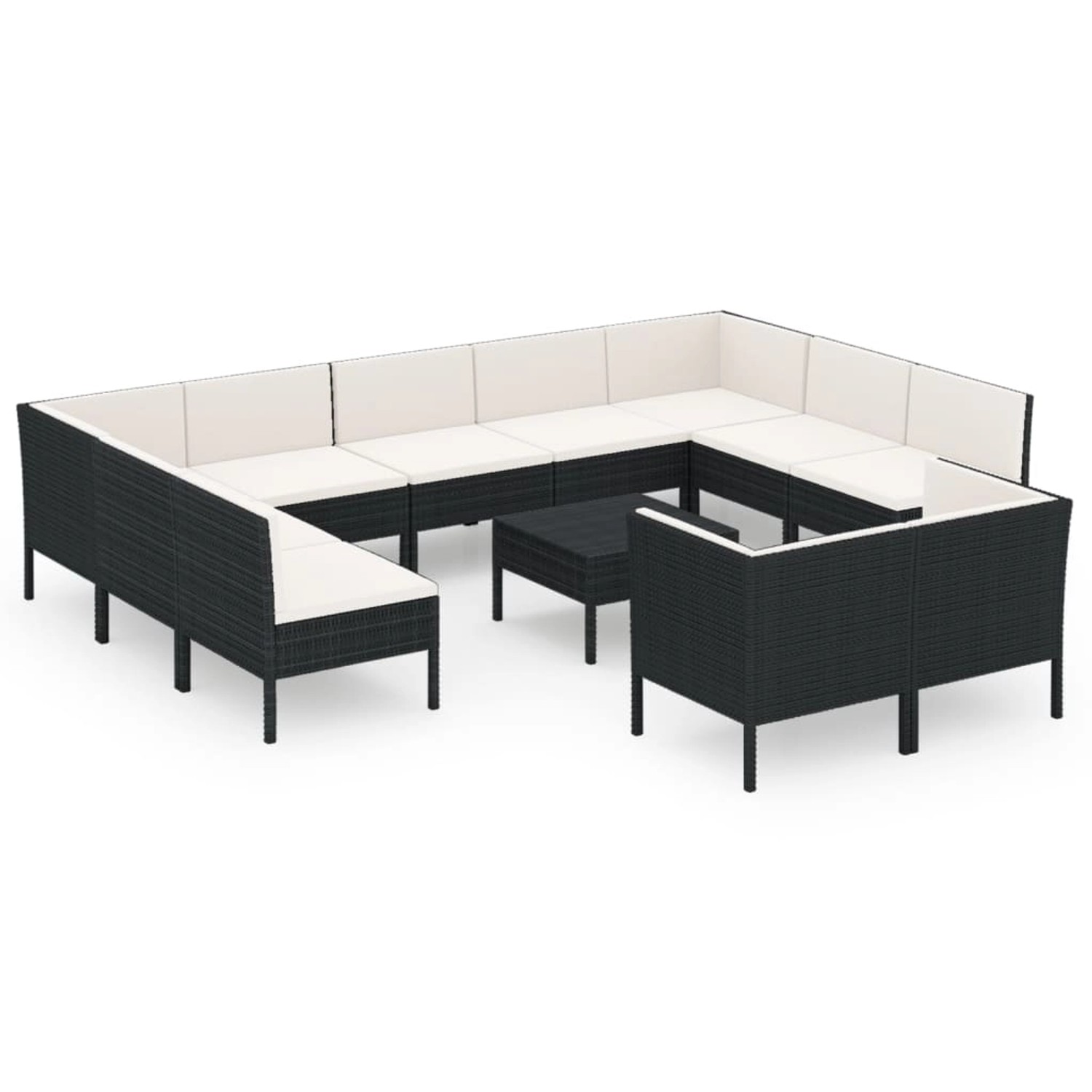 vidaXL 12-tlg Garten-Lounge-Set mit Auflagen Poly Rattan Schwarz Modell 24