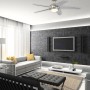 WESTINGHOUSE Deckenventilator Bendan in Silber mit LED-Beleuchtung im Wohnzimmer.