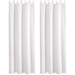 2er Set weiße Dekoschals (140x175 cm) mit Schlaufen, Raffhaltern und Haken für Fenstervorhänge.