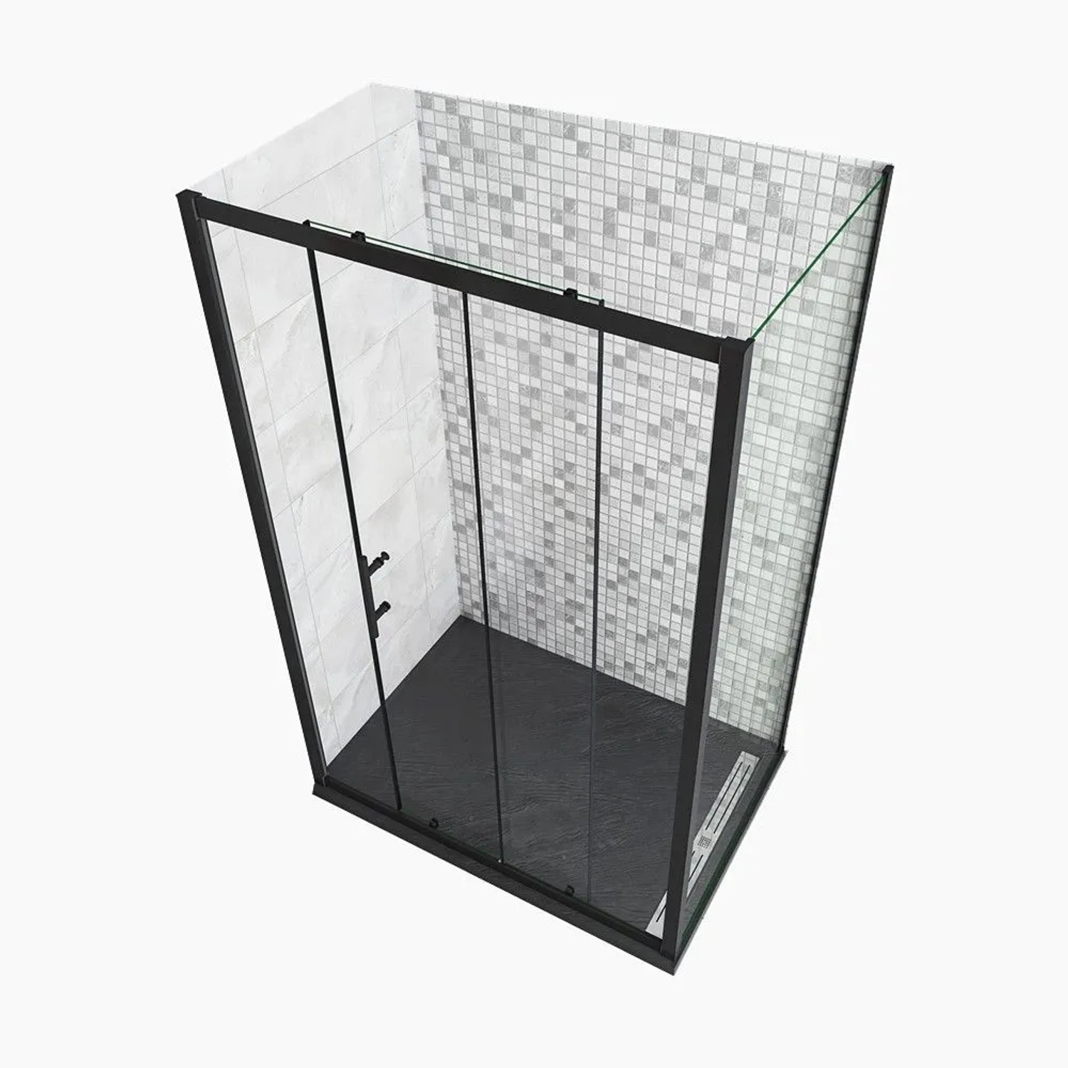 Duschparadies 120 x 80 x 195cm Duschkabine Schiebetür Mit Seitenwand 6mm Nano Glas Dusche Schwarzrahmen